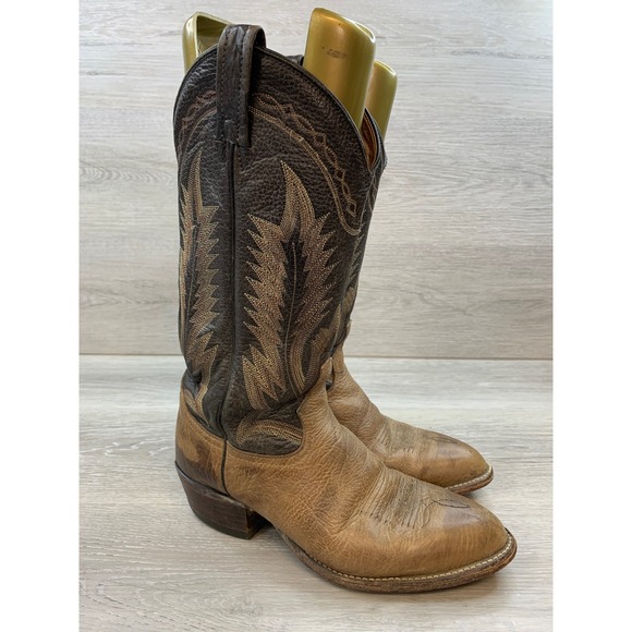 Tony Lama 6171C Men's Western Cowboy Boots Brown Leather USA Made Size 7.5 D